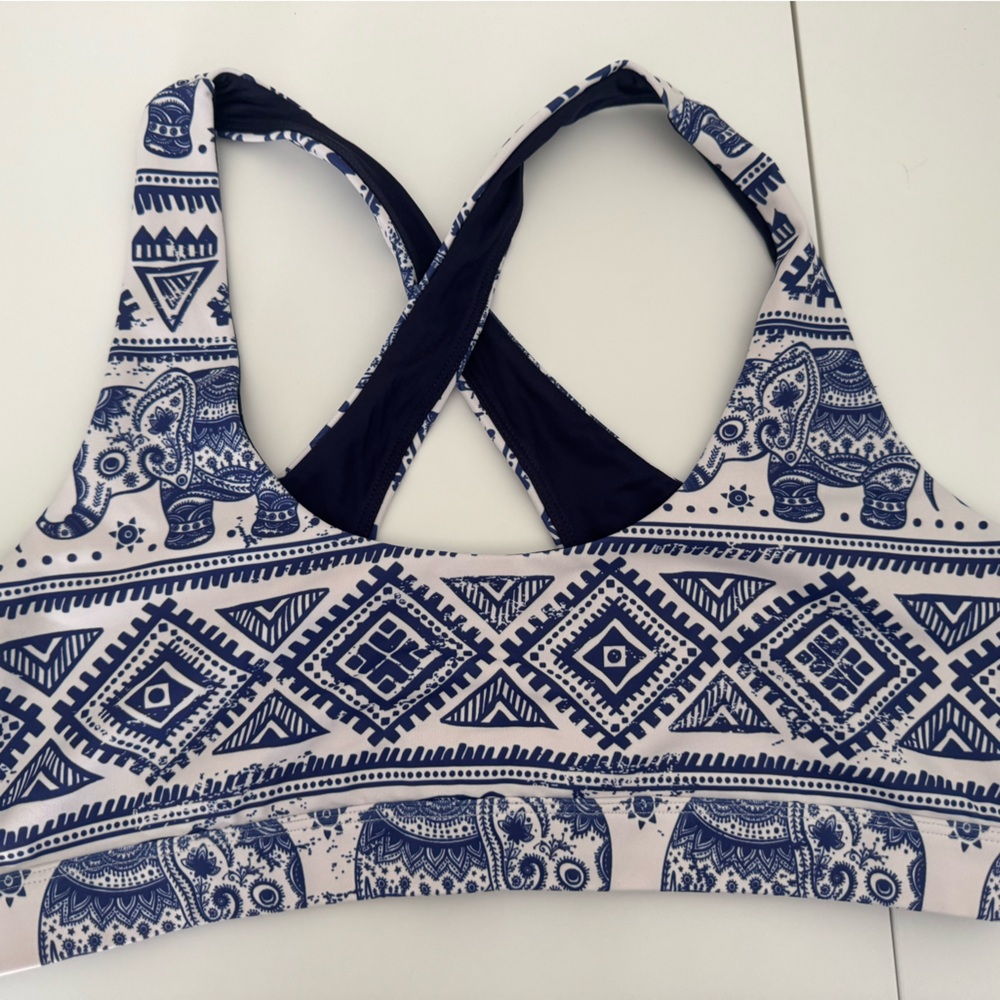 Feed Me Fight Me Navy and White Patterned Sports Bra